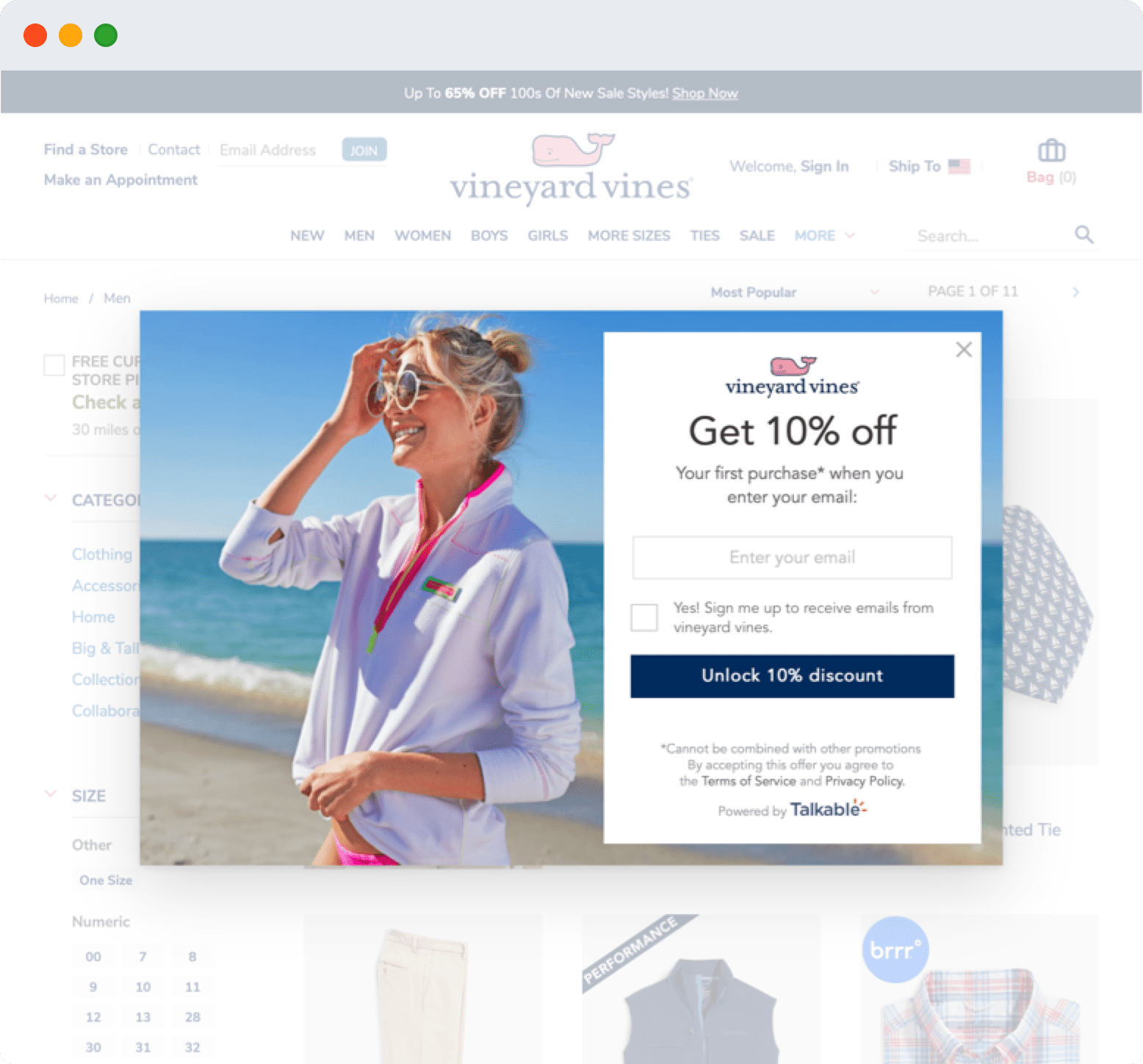 vineyard vines email capture example