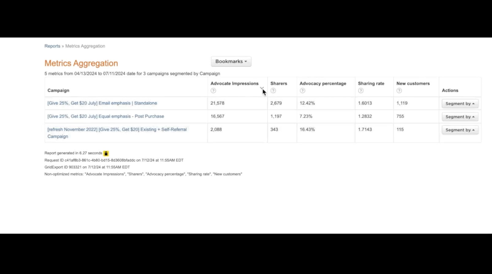 Sorting Data in the Metrics Aggregation Report