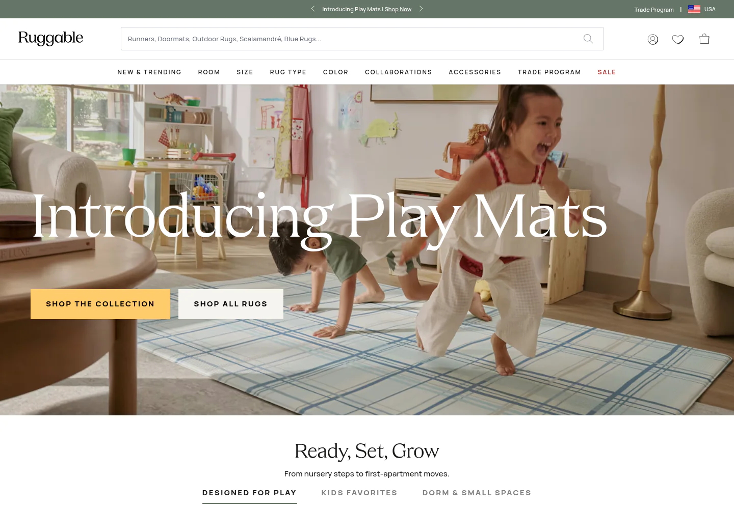 Screenshot of the Ruggable Shopify storefront