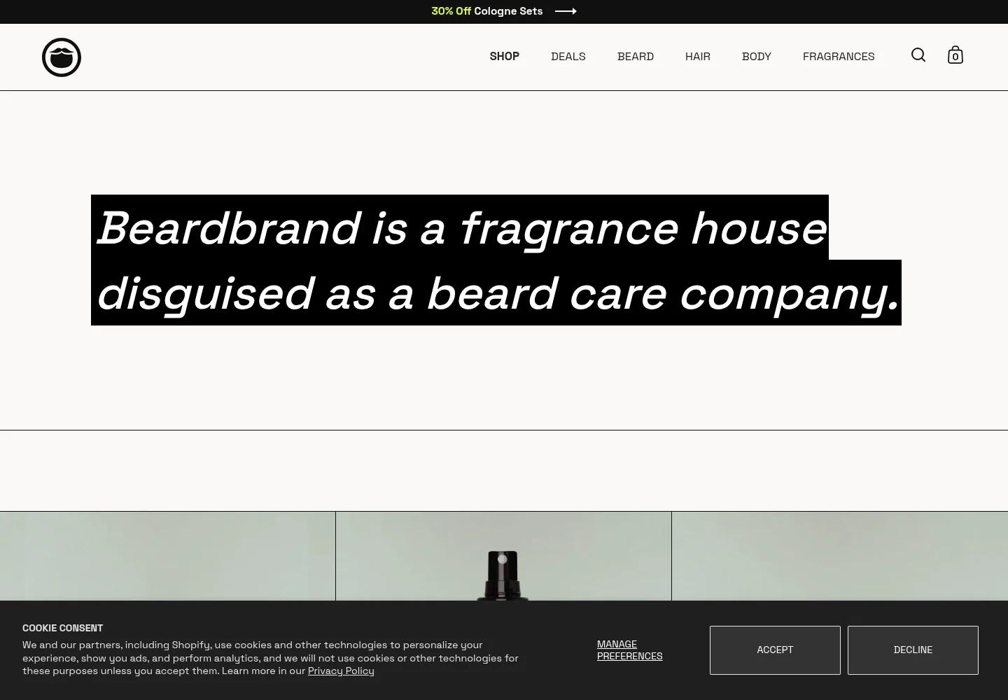 Screenshot of the Beardbrand Shopify storefront