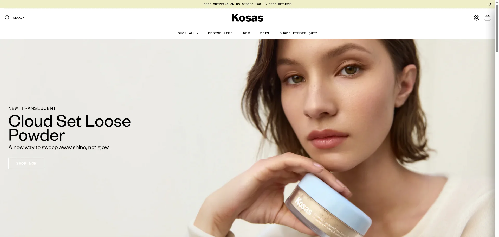Screenshot of the Kosas Shopify storefront