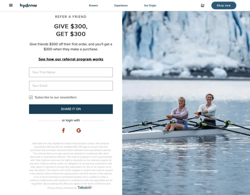 Hydrow referral program
