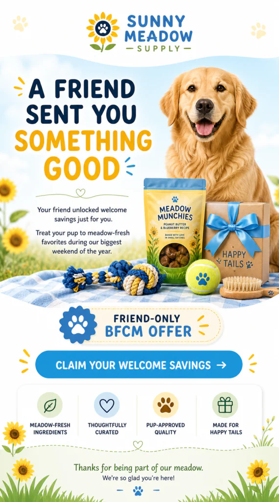 Fictional BFCM email: Referred friend welcome