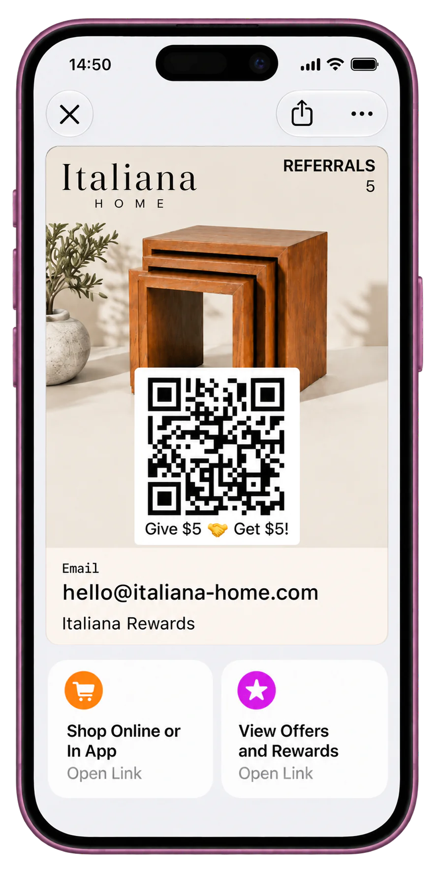 Talkable Wallet pass showing Featured Actions in Apple Wallet.